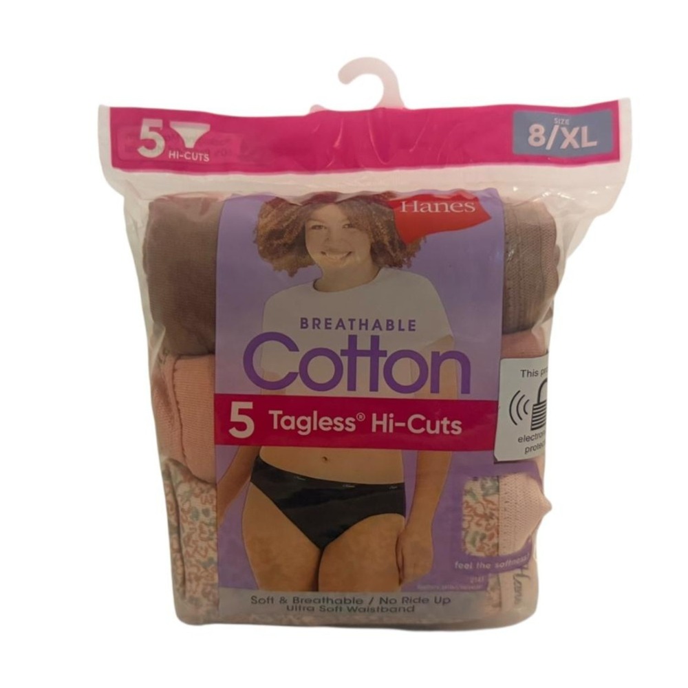 Hanes‎ Cool Comfort Cotton Womens Hi-Cut Panties 5 pack Multi Colored Size 8 XL